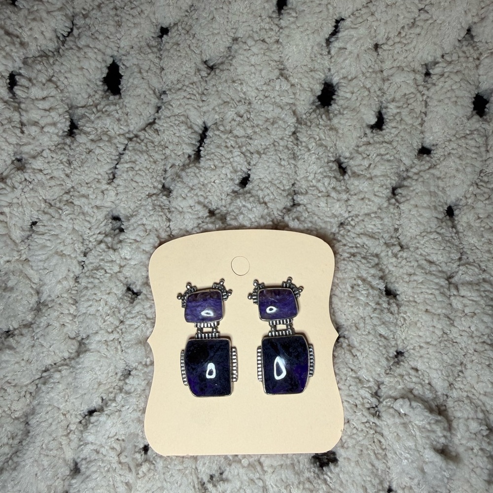 Purple Charoite and Sterling Silver Post Earrings